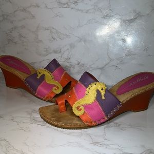 Wonderful Whimsical Seahorse Wedges! Sweet Multicolor Leather Comfortable Slides